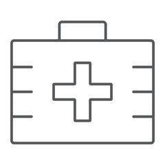 Wall Mural - First aid kit thin line icon, health and clinical, medical bag sign, vector graphics, a linear pattern on a white background, eps 10.