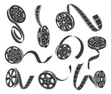 Film Reel Icons Vector Set Isolated From Background