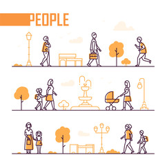city life - set of line design style elements
