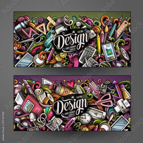 Cartoon Cute Colorful Vector Hand Drawn Doodles Designer Banners
