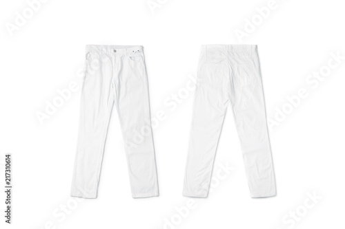 Blank white pants lying mock up, front and back side, isolated. CLear ...