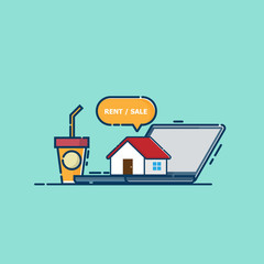 Wall Mural - online real estate concept house on laptop