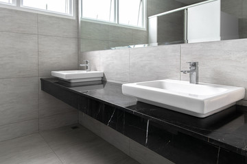 Bathroom interior with sink and faucet