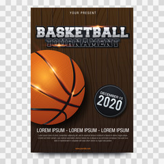 Wall Mural - Basketball Poster with Basketball Ball. Basketball Playoff Advertising. Sport Event Announcement