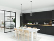 © 2mmedia - modern nordic kitchen in loft apartment. 3D rendering