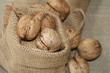 Italian walnuts in a jute bag