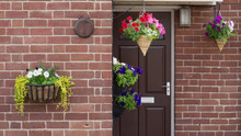 House Door With Hanging Flower Baskets