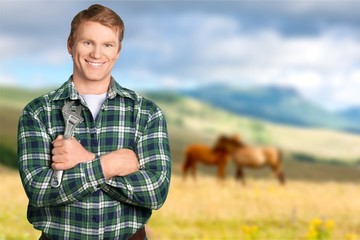 Poster - Happy Young Gardener in Dungarees Isolated