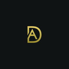 Creative unique elegant DA black and gold color initial based letter icon logo