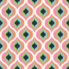 Geometric abstract seamless pattern background. Colorful shapes of curves and circles. Square composition, modern trend design