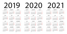 Calendar 2019 2020 2021 - Illustration. Week Starts On Monday