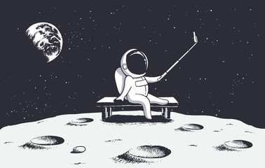 Wall Mural - astronaut photographs himself on moon.space theme.vector illustration