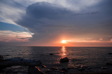 Wall Mural - August sunset over Race Rock on Fishers Island in Long Island Sound, New York