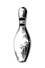 Vector Engraved Style Illustration For Posters, Decoration And Print. Hand Drawn Sketch Of Bowling Pin In Black Isolated On White Background. Detailed Vintage Etching Style Drawing.