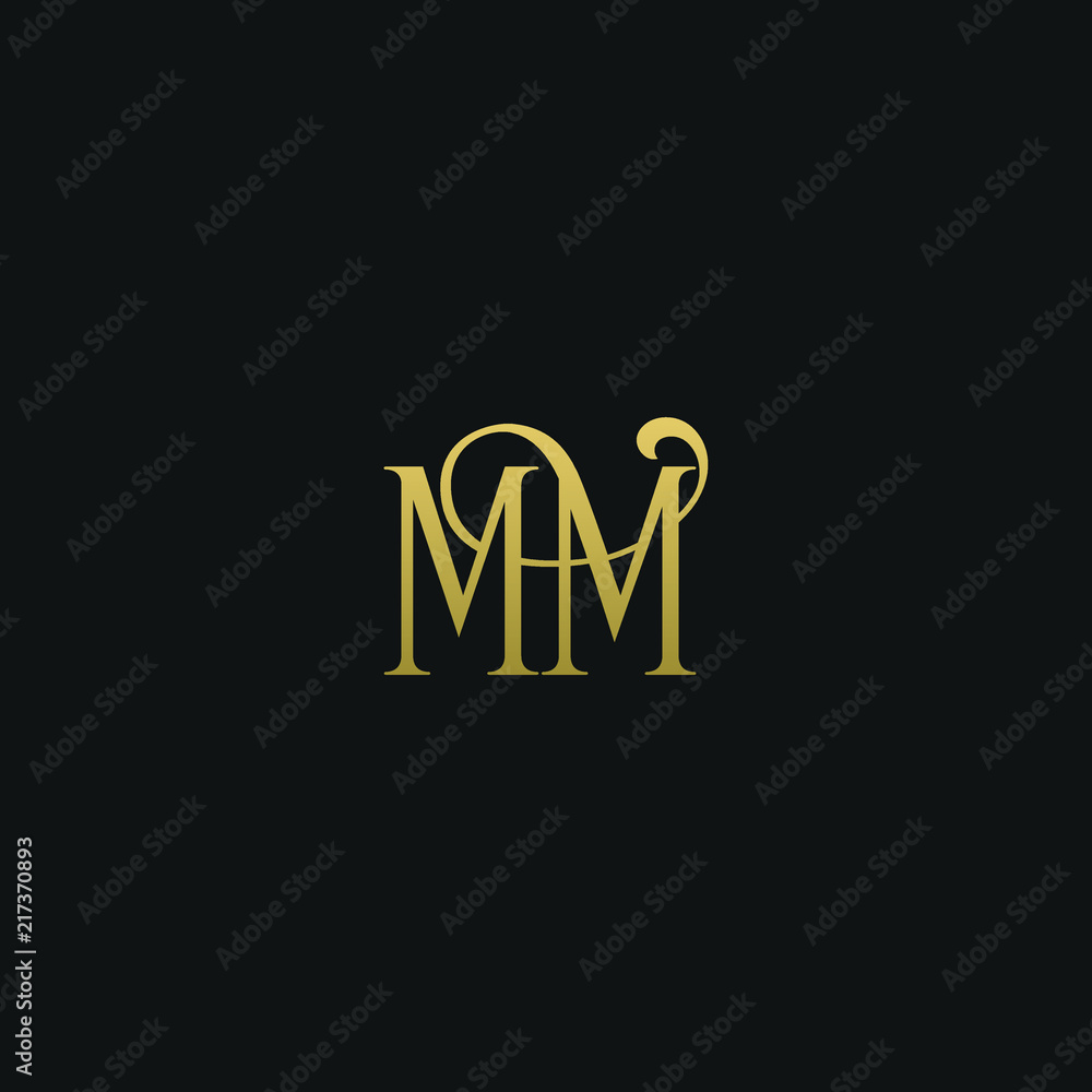 Modern creative elegant MM black and gold color initial based letter ...