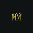 Modern creative elegant MM black and gold color initial based letter icon logo