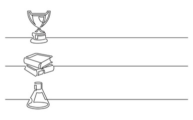 Wall Mural - banner design - continuous line drawing of business icons: prize, workbooks, chemical flask