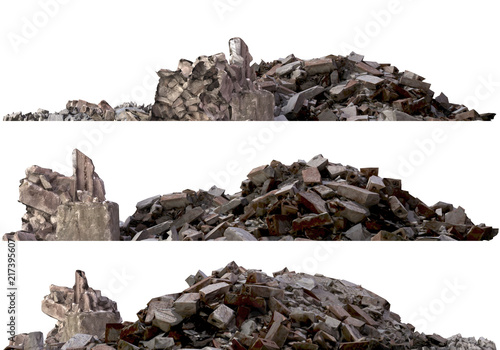 Fotografía Heaps of rubble and debris isolated on white 3d illustration