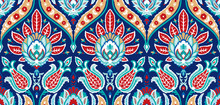 Vector Seamless Colorful Pattern In Turkish Style. Vintage Decorative Background. Hand Drawn Ornament. Islam, Arabic, Ottoman Motifs. Wallpaper, Fabric, Wrapping Paper Print.