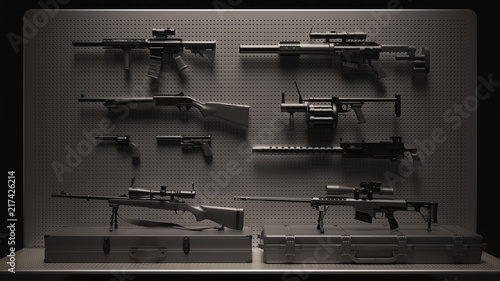 Fotografía Black and Grey Firearms Display 3d Illustration 3d Rendering