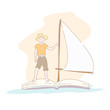 © Valenty - Boy floating on book with sail. Hand drawn style doodle design. Vector illustration