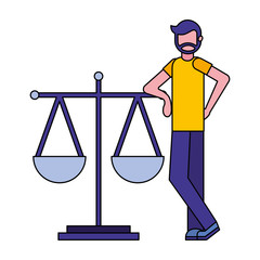 Sticker - young man with balance scale isolated icon