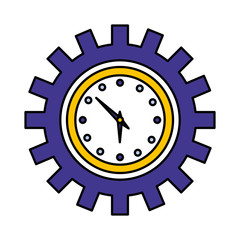 Sticker - watch time in shape gear machine isolated icon