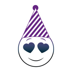 Poster - birthday face emoji in love party hat neon