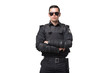 © Nomad_Soul - Seriuse cop in sunglasses, uniform with body armor