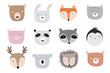 Vector animals faces collection. Doodle illustration