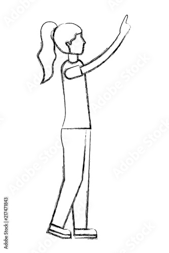 Side View Of Woman Pointing Somewhere Vector Illustration