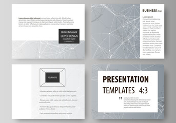 Wall Mural - Set of business templates for presentation slides. Abstract vector layouts in flat design. Chemistry pattern, connecting lines and dots, molecule structure, scientific medical DNA research.