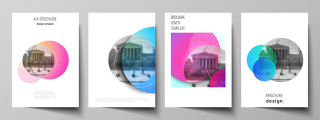 The vector layout of A4 format modern cover mockups design templates for brochure, magazine, flyer, booklet, annual report. Creative modern bright background with colorful circles and round shapes