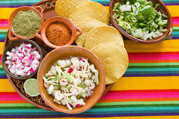 Wall Mural - Pozole Mexican corn soup, Traditional food in Mexico made with corn grains