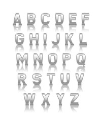 Aufkleber - Vector metal alphabet set. Silver font with reflection