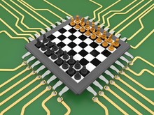 An Image Processor In The Form Of A Chess Board And Chess Pieces In The Diagram With The Conductors. 3D Rendering