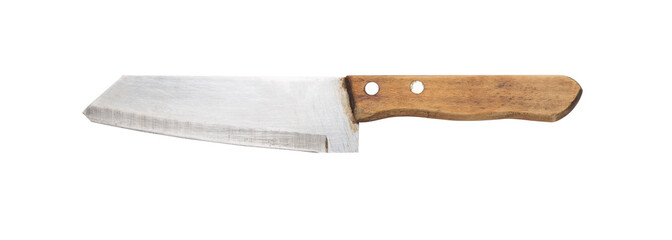 Old steel kitchen knife isolated on white background.