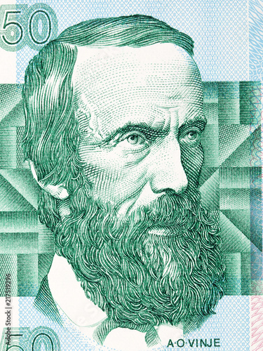 Foto Aasmund Olavsson Vinje portrait from Norwegian money