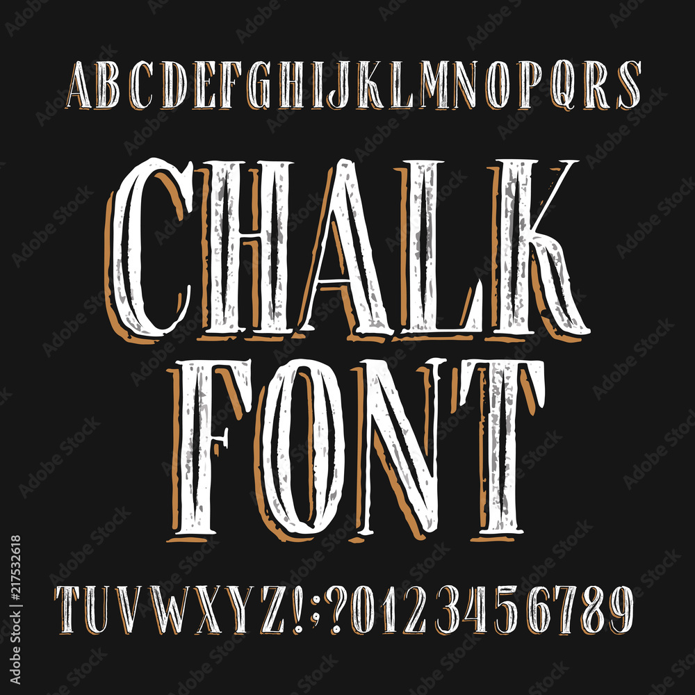 Chalk board alphabet font. Hand drawn messy vintage letters, numbers ...