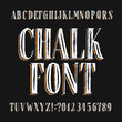 Chalk board alphabet font. Hand drawn messy vintage letters, numbers and symbols. Stock vector typeface.