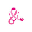 women breast cancer logo. diagnosis with stethoscope