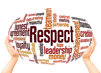 Respect word cloud hand sphere concept