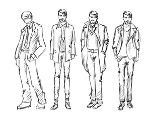 Wall Mural - Fashion man. Set of fashiona mens sketches on a white background. Autumn men.