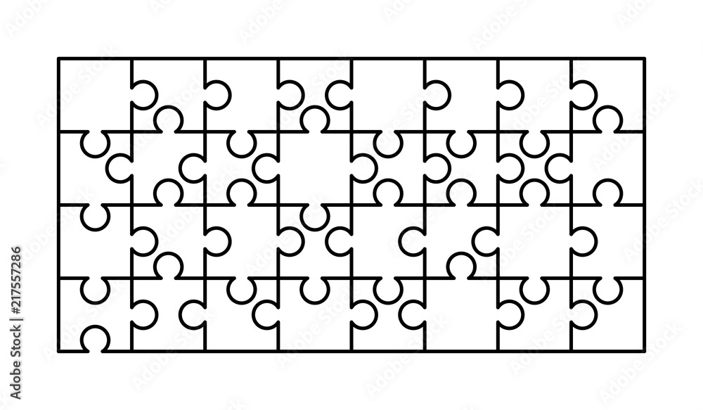 32 white puzzles pieces arranged in a rectangle shape. Jigsaw Puzzle template ready for print. Cutting guidelines on white Stock Vector | Adobe Stock 32-white-puzzles-pieces-arranged-in-a-rectangle-shape-jigsaw-puzzle-template-ready-for-print-cutting-guidelines-on-white-stock-vector-adobe-stock