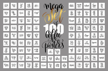 Wall Mural - set of 100 hand lettering quotes about coffee drink 
