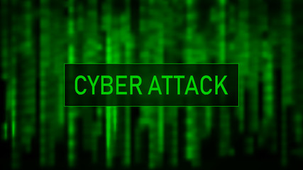 Cyber attack. Hacking. Digital background green matrix. Binary computer code. Vector Illustration. Computer screen error templates.