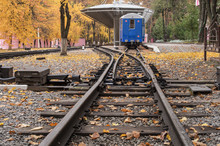 The Passenger Train At The Platform, Back View, Last Wagon; Autumn Mood; Outgoing Train