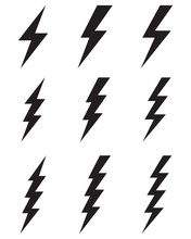 Black Thunder And Bolt Icons On A White Background
