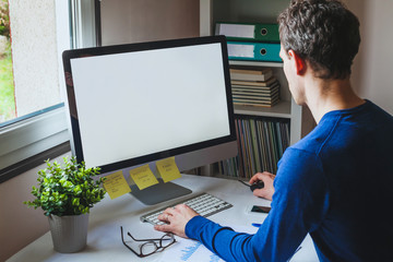 entrepreneur business man working on computer with empty blank screen in the office, businessman rea