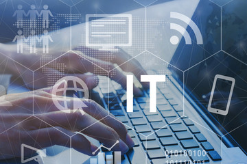 IT concept, information technology diagram with icons of internet, computer and mobile phone
